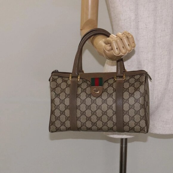 GUCCI GG Supreme Web Sherry Line Hand Bag PVC Beige Gold - Picture 1 of 16